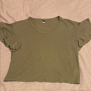 Old Navy Olive Crop Top with Ruffle Sleeves